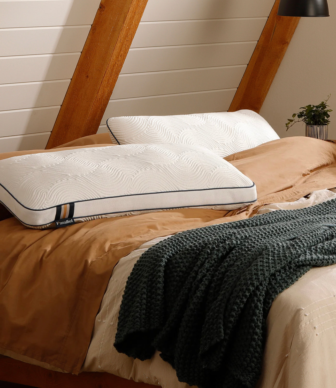 Luxury Parallel Pillows on bed in loft bedroom