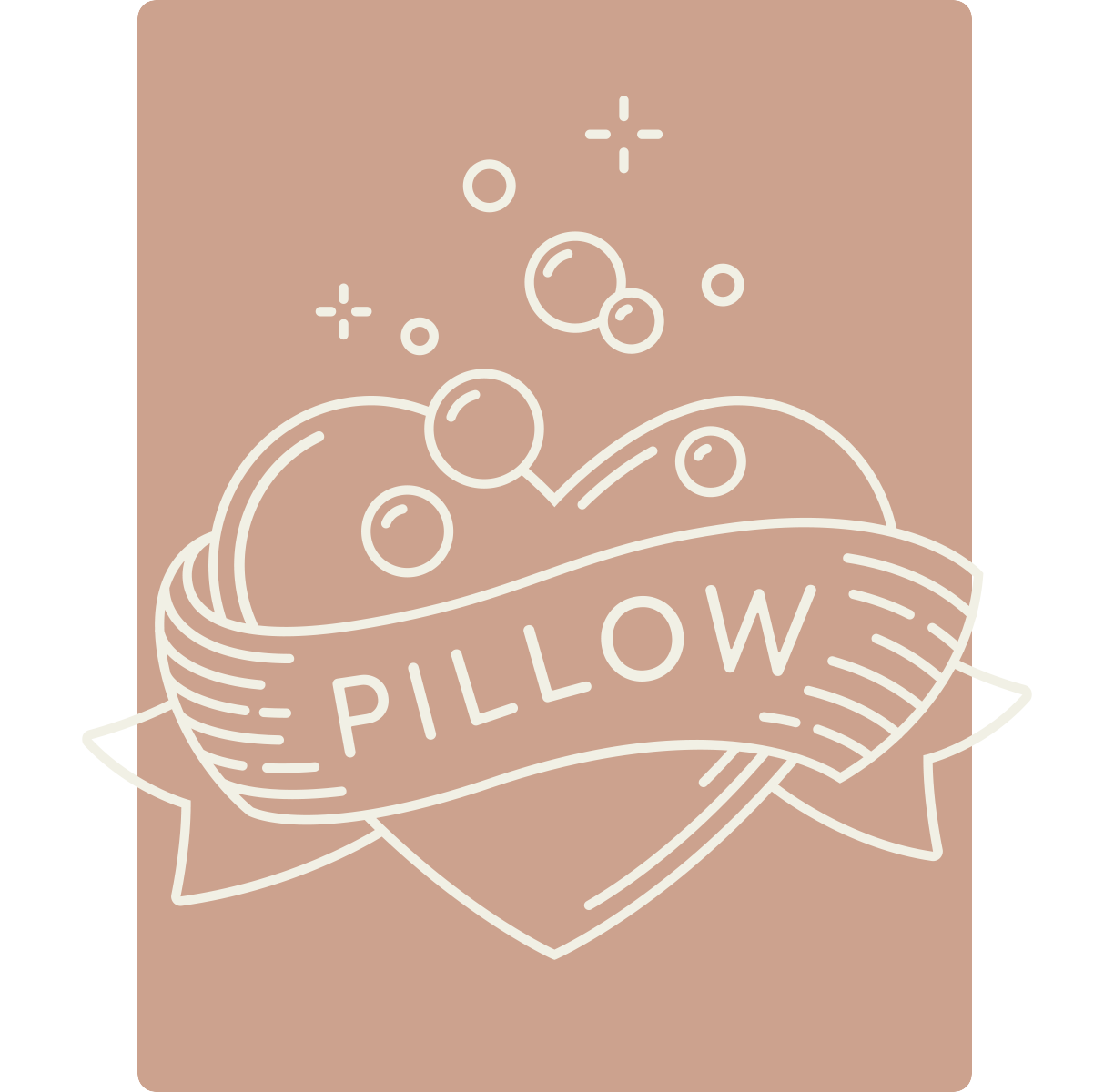 Whimsical illustration of a heart and soap bubbles showing a clean pillow